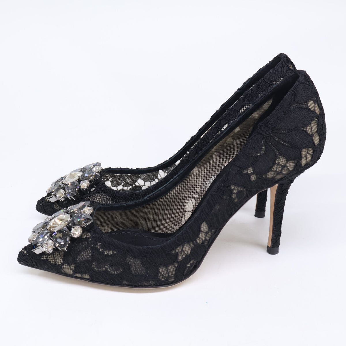 DOLCE&GABBANA ドルチェアンドガッバーナ 【美品】231 CD0101AL1981 ビジューバックル レース ヒールパンプス シューズ