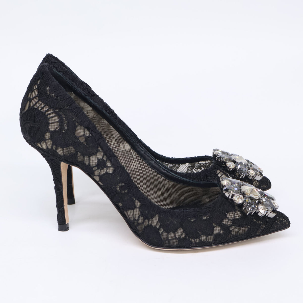 DOLCE&GABBANA ドルチェアンドガッバーナ 【美品】231 CD0101AL1981 ビジューバックル レース ヒールパンプス シューズ