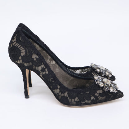 DOLCE&GABBANA ドルチェアンドガッバーナ 【美品】231 CD0101AL1981 ビジューバックル レース ヒールパンプス シューズ