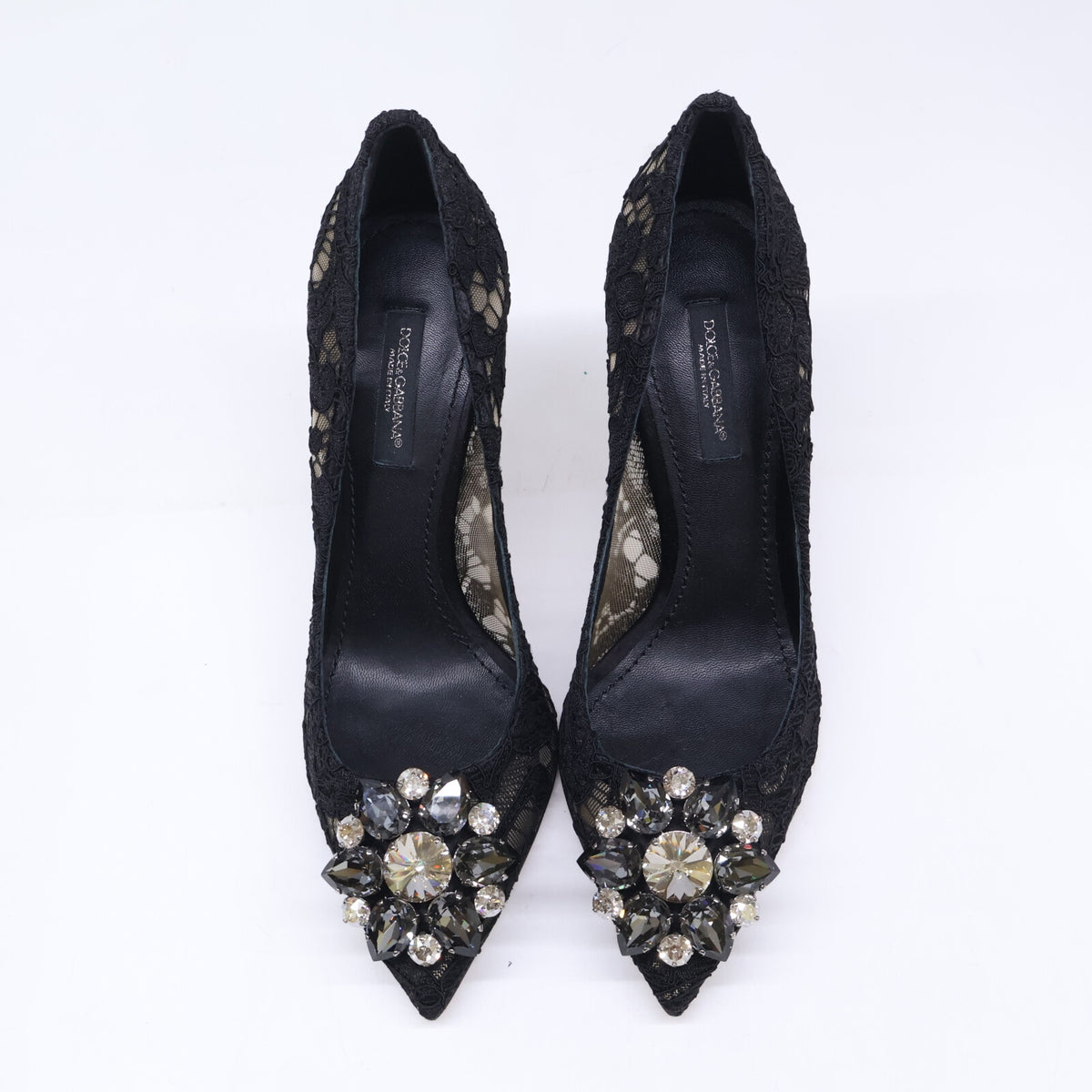 DOLCE&GABBANA ドルチェアンドガッバーナ 【美品】231 CD0101AL1981 ビジューバックル レース ヒールパンプス シューズ