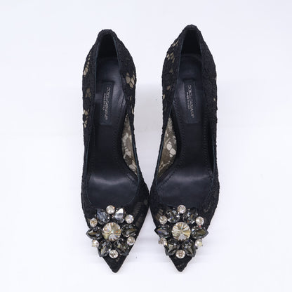 DOLCE&GABBANA ドルチェアンドガッバーナ 【美品】231 CD0101AL1981 ビジューバックル レース ヒールパンプス シューズ