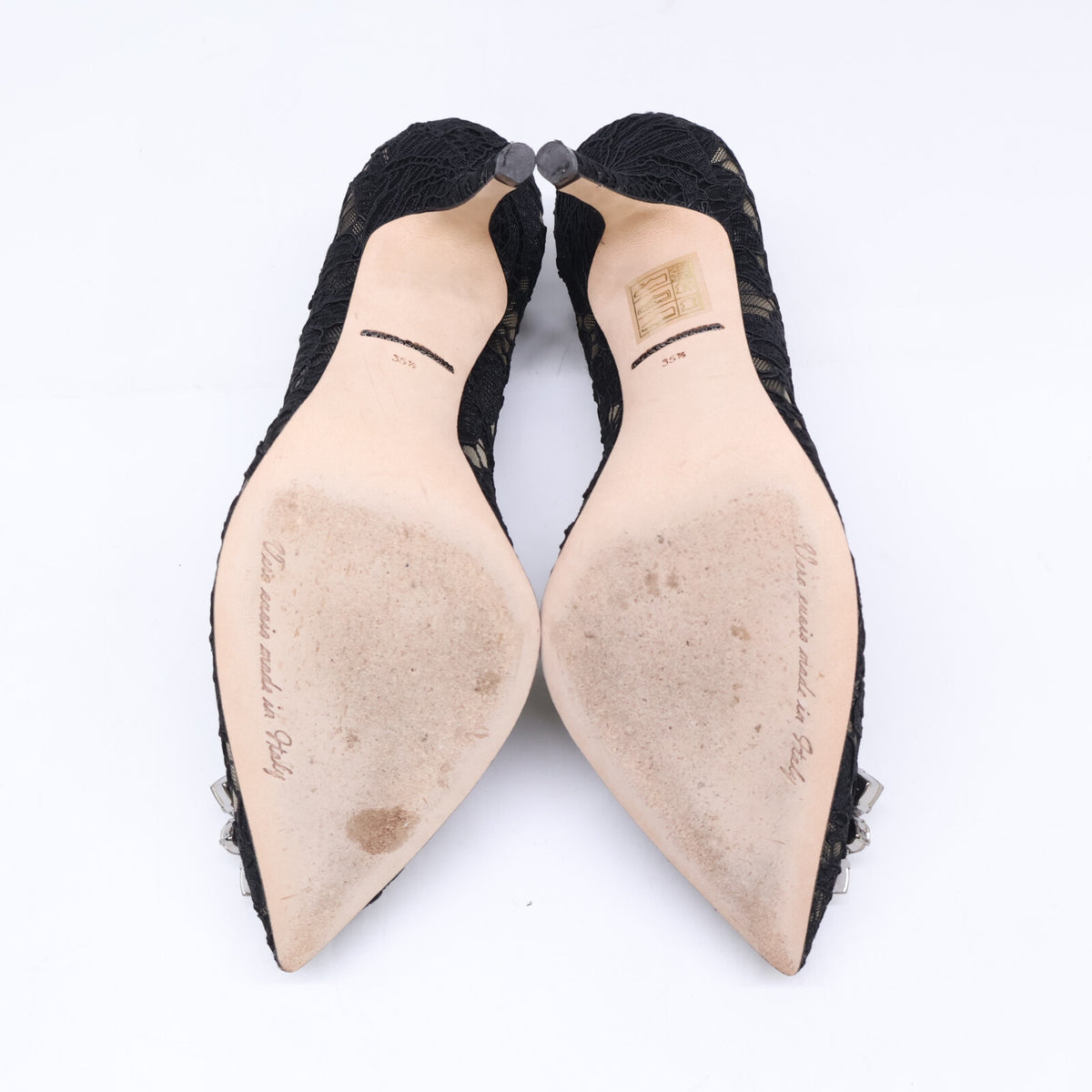 DOLCE&GABBANA ドルチェアンドガッバーナ 【美品】231 CD0101AL1981 ビジューバックル レース ヒールパンプス シューズ