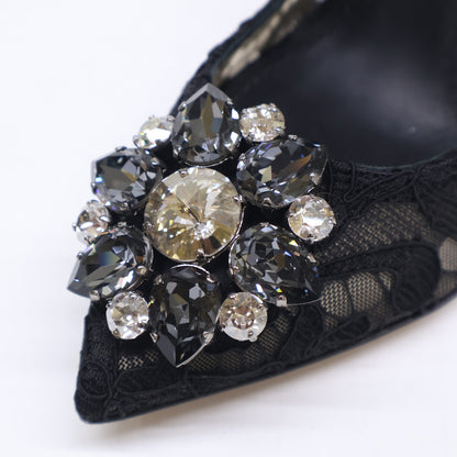 DOLCE&GABBANA ドルチェアンドガッバーナ 【美品】231 CD0101AL1981 ビジューバックル レース ヒールパンプス シューズ