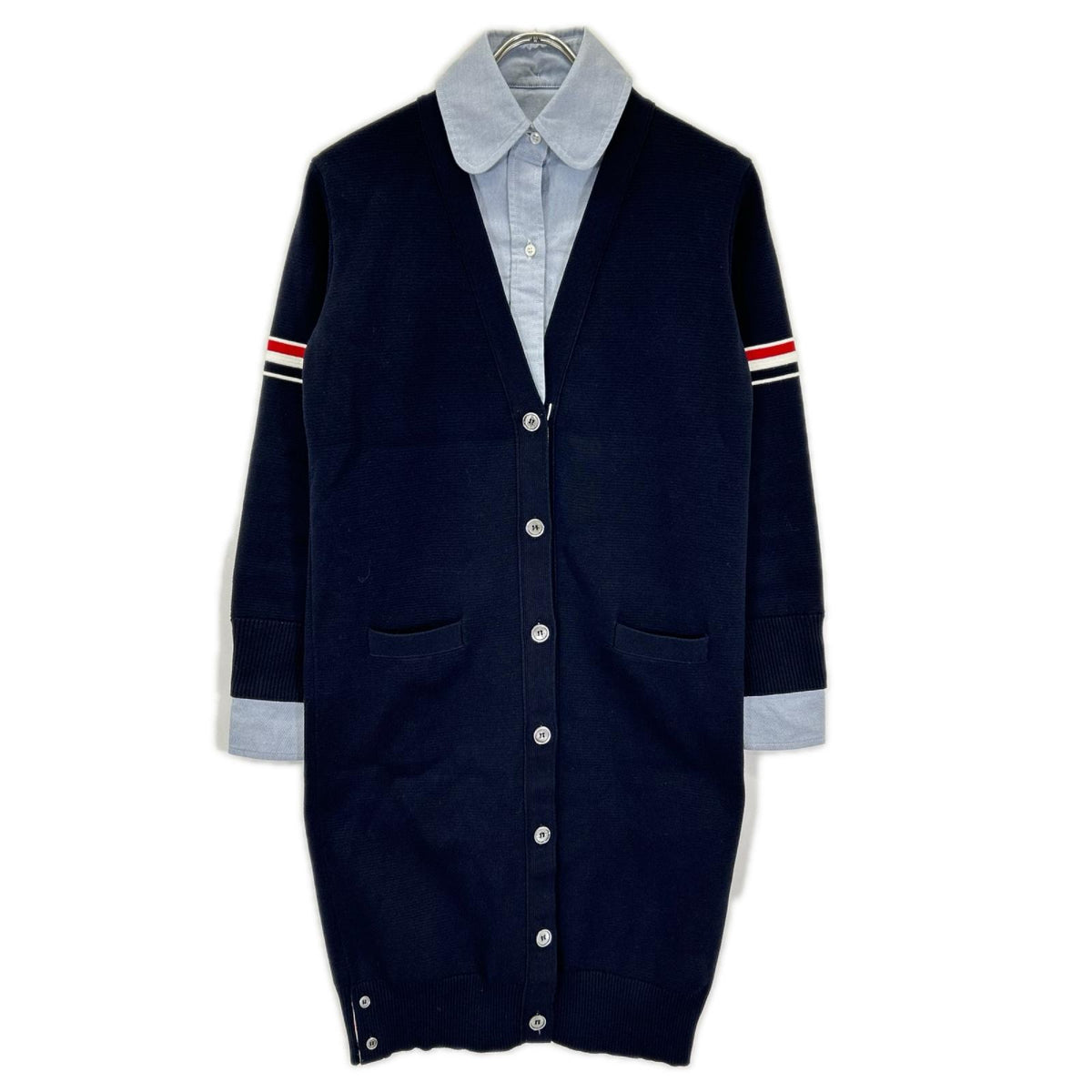 THOM BROWNE トムブラウン 22AW FKC469-Y3007 ネイビー×ブルー RWB シャツ ドッキングロングカーディガン トップス