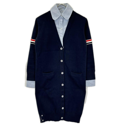 THOM BROWNE トムブラウン 22AW FKC469-Y3007 ネイビー×ブルー RWB シャツ ドッキングロングカーディガン トップス