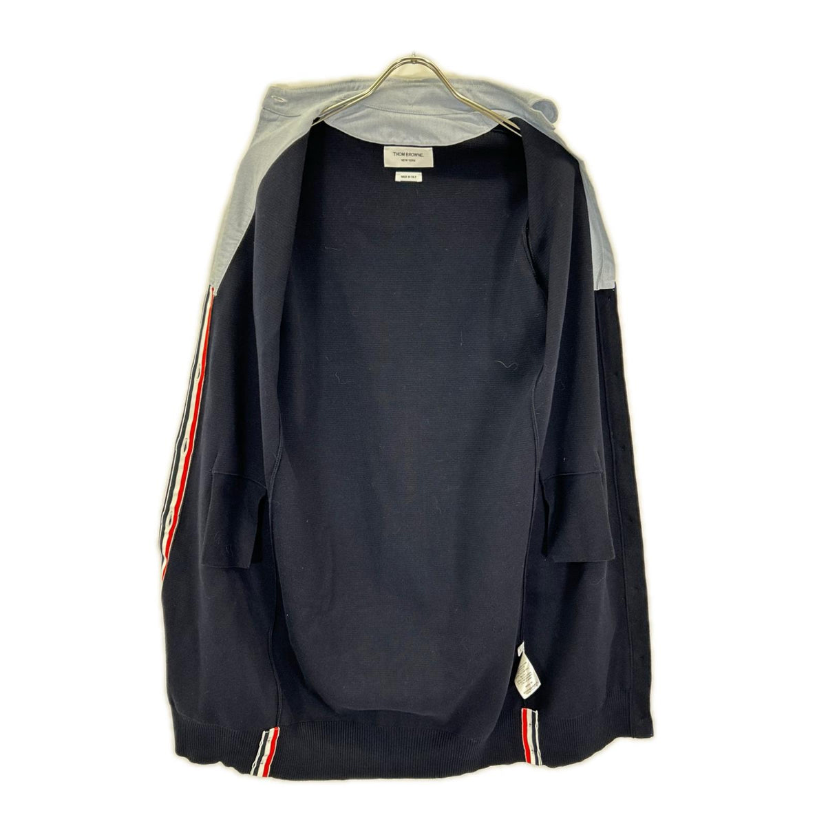 THOM BROWNE トムブラウン 22AW FKC469-Y3007 ネイビー×ブルー RWB シャツ ドッキングロングカーディガン トップス