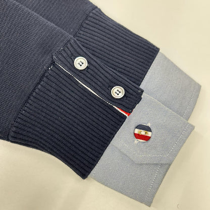 THOM BROWNE トムブラウン 22AW FKC469-Y3007 ネイビー×ブルー RWB シャツ ドッキングロングカーディガン トップス
