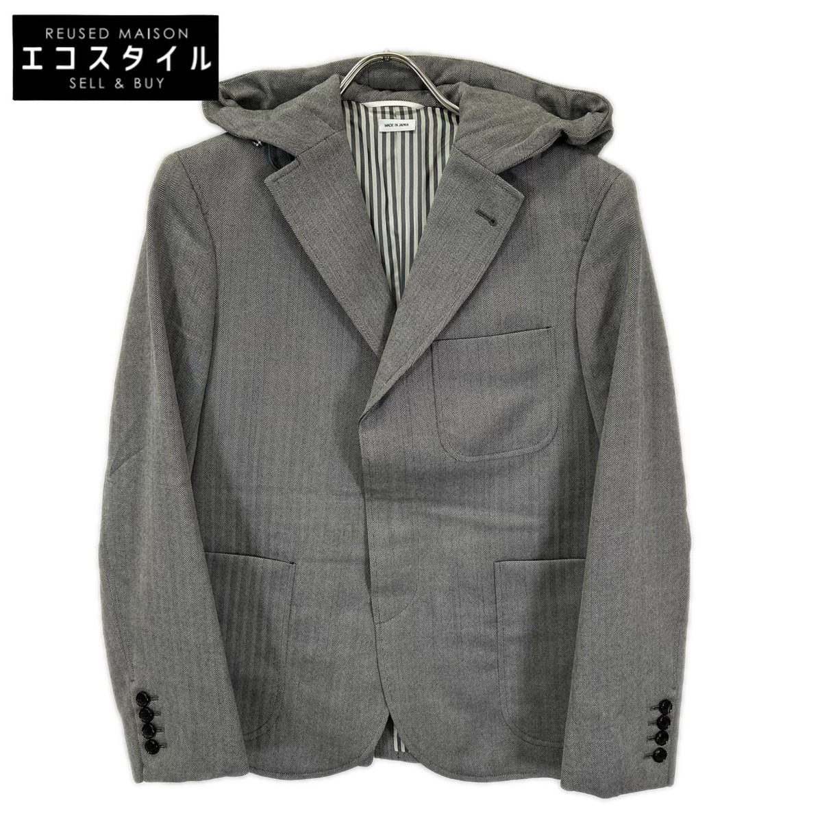 THOM BROWNE トムブラウン MJC259AW8646 グレー シングル フード付き テーラードジャケット ジャケット