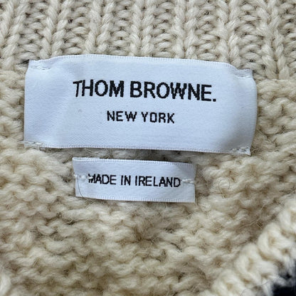 THOM BROWNE トムブラウン MKA066A-02447100 アイボリー ローゲージ ケーブル編み Vネック ストライプ ニット トップス