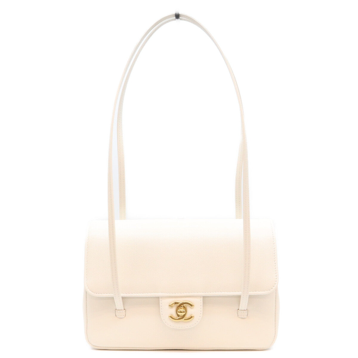 CHANEL シャネル AS6130 白 キャビア G金具 プレッピーココ スモール フラップ ハンドバッグ ショルダーバッグ