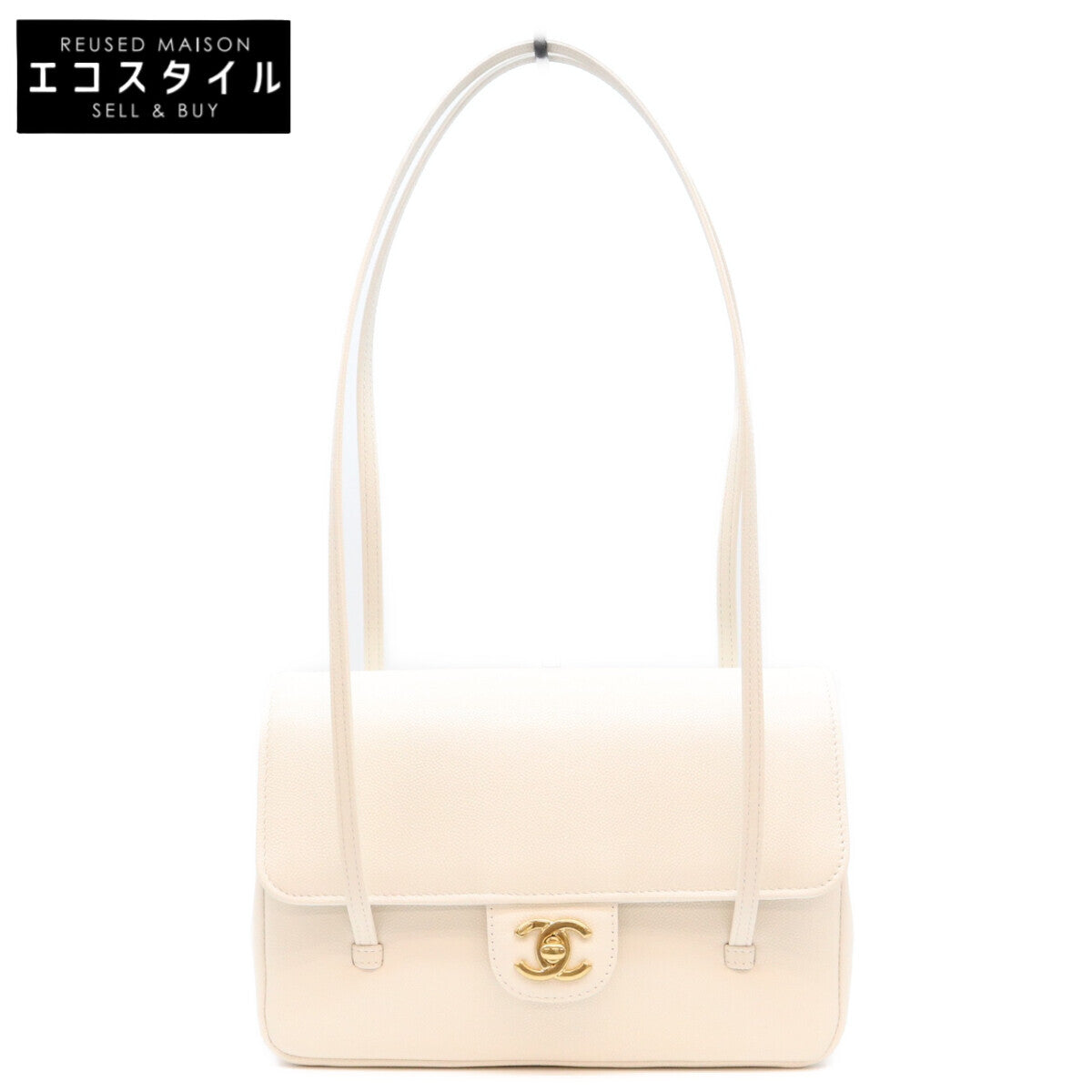 CHANEL シャネル AS6130 白 キャビア G金具 プレッピーココ スモール フラップ ハンドバッグ ショルダーバッグ