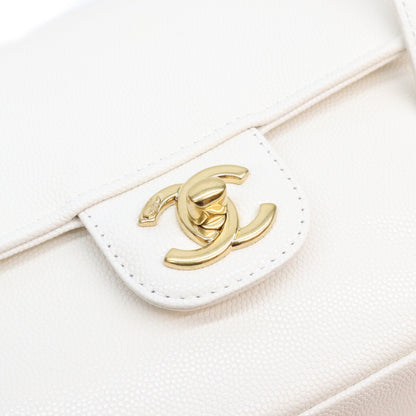 CHANEL シャネル AS6130 白 キャビア G金具 プレッピーココ スモール フラップ ハンドバッグ ショルダーバッグ