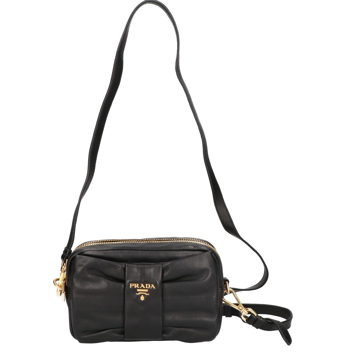 PRADA プラダ 美品 BP0166 ナッパレザー リボンモチーフ ミニ ショルダーバッグ