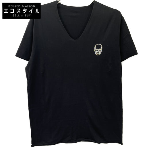 lucien pellat-finet Black Supima Cotton Swarovski Skull T-Shirt Tops XL Men's