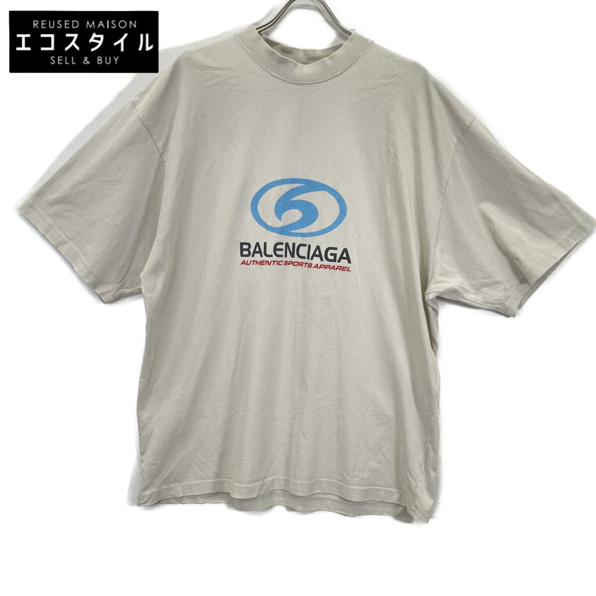 BALENCIAGA 764235 Ivory Vintage-processed 24SS SURFER MEDIUM FIT TEE Top