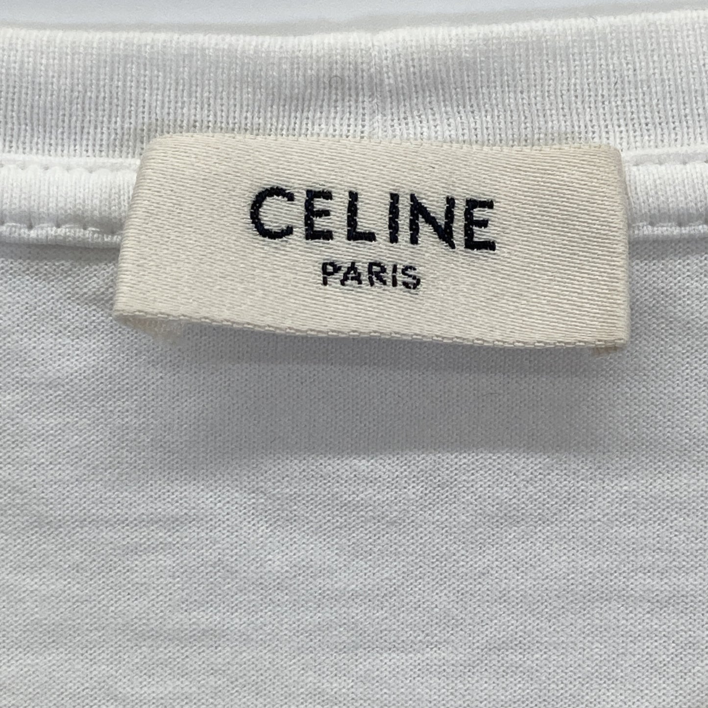 CELINE セリーヌ ホワイト コットン ロゴプリント Tシャツ トップス