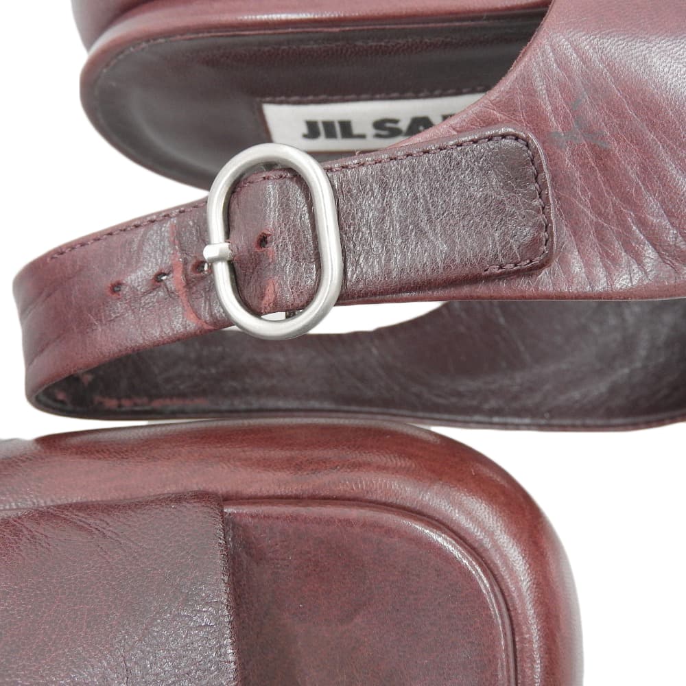 JIL SANDER 极简女王 勃艮第色 皮革凉鞋 女士 37 JS38037A 22SS 鞋履