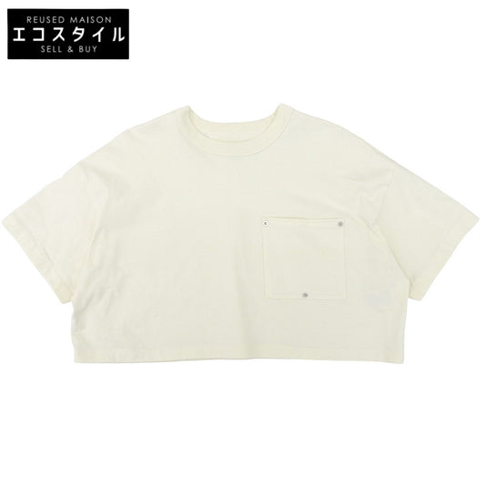 BOTTEGA VENETA ボッテガヴェネタ 美品 Vステッチポケット 半袖 クロップドカットソー トップス レディース アイボリー S 777597 トップス