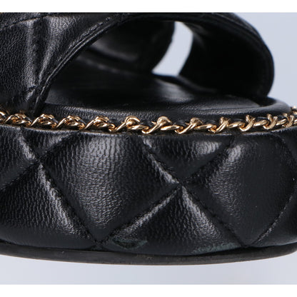 CHANEL シャネル G46613 ココマーク マトラッセ/チェーン プラットフォーム サンダル シューズ