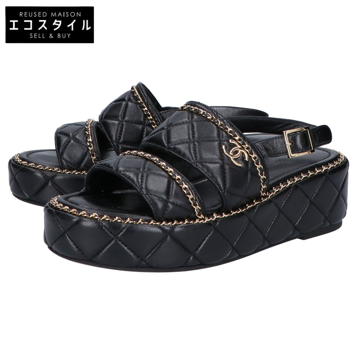CHANEL シャネル G46613 ココマーク マトラッセ/チェーン プラットフォーム サンダル シューズ