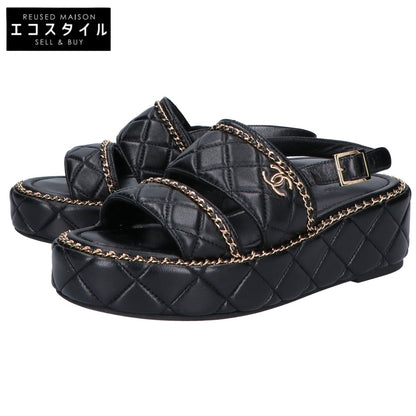 CHANEL シャネル G46613 ココマーク マトラッセ/チェーン プラットフォーム サンダル シューズ