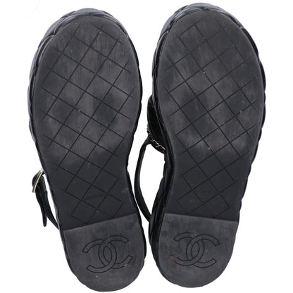 CHANEL シャネル G46613 ココマーク マトラッセ/チェーン プラットフォーム サンダル シューズ