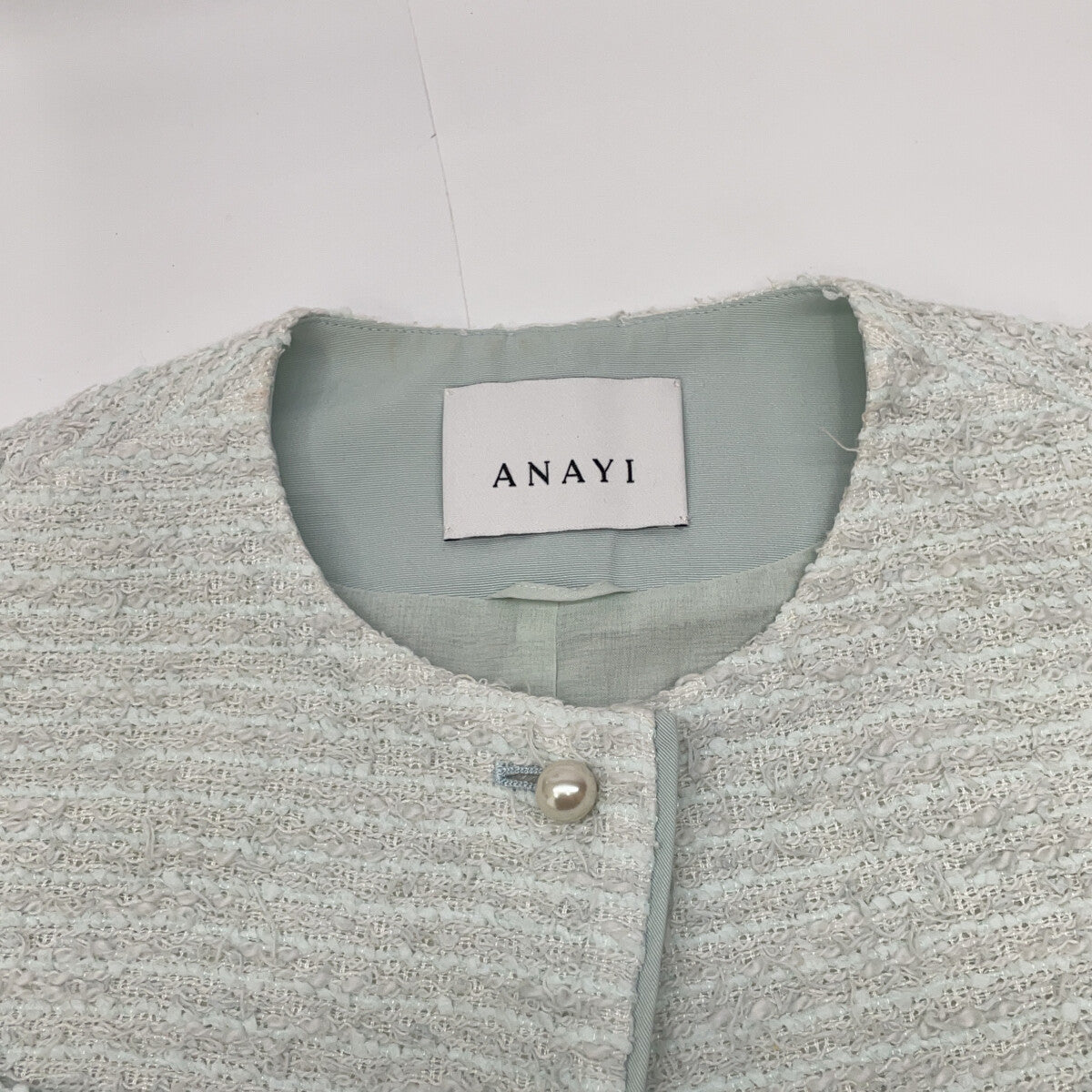 ANAYI Light Blue Pearl Button Tweed Gilet Vest 36 Women's