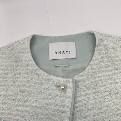 ANAYI Light Blue Pearl Button Tweed Gilet Vest 36 Women's