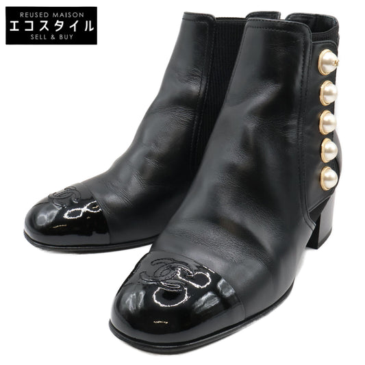 CHANEL シャネル 美品 G46791 imitation pearl side-zip boots shoes
