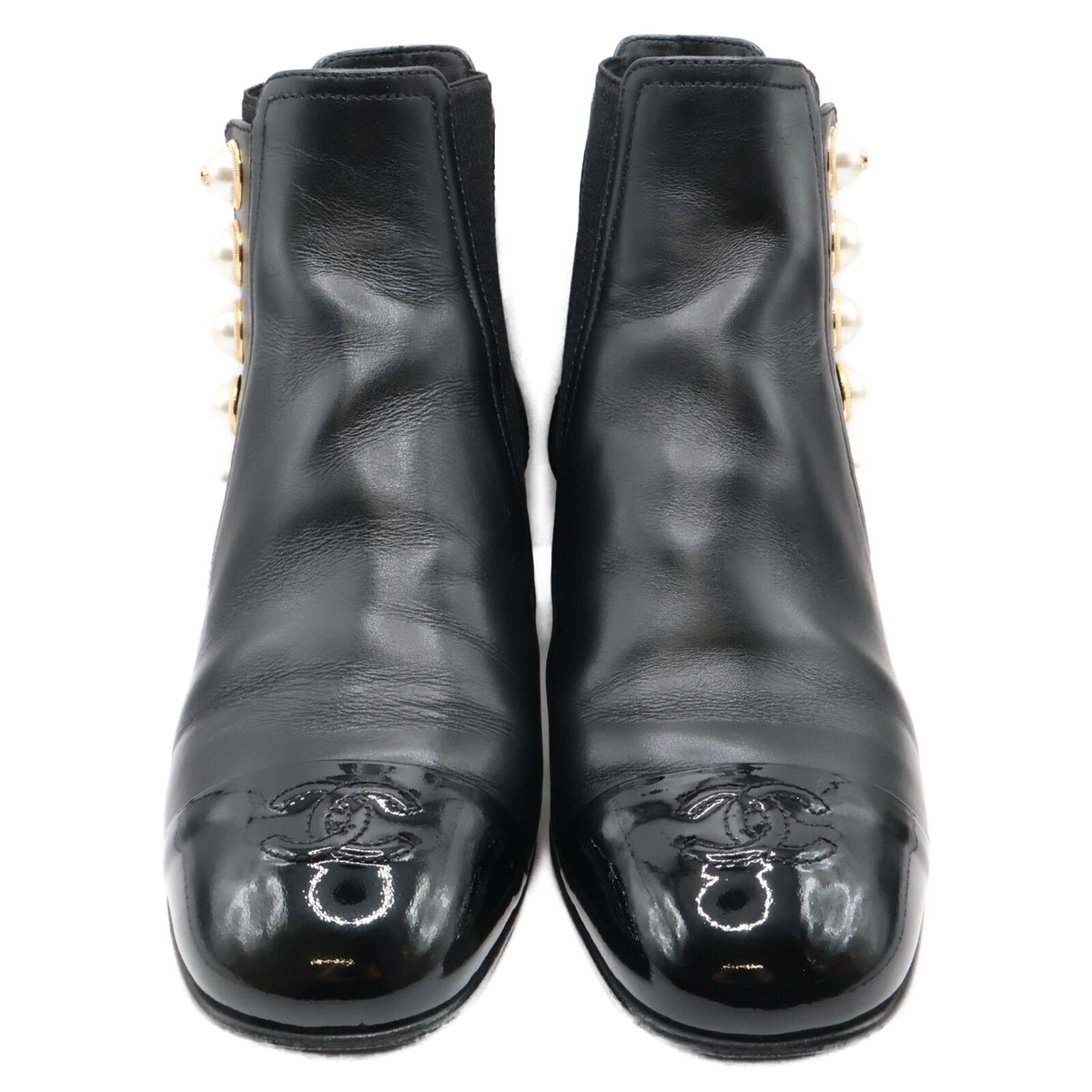 CHANEL シャネル 美品 G46791 imitation pearl side-zip boots shoes