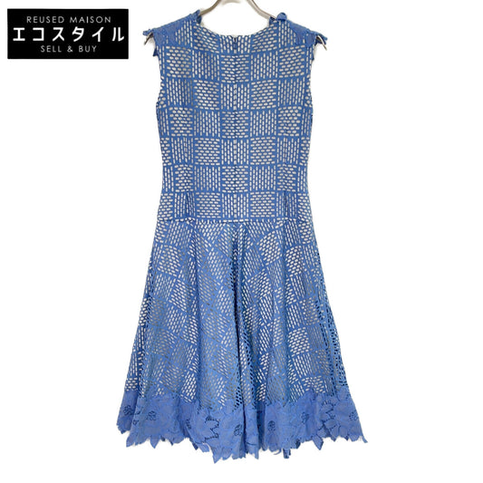 TADASHI SHOJI Blue ASC16001M Mesh Floral Embroidered Lace Knee-Length Dress