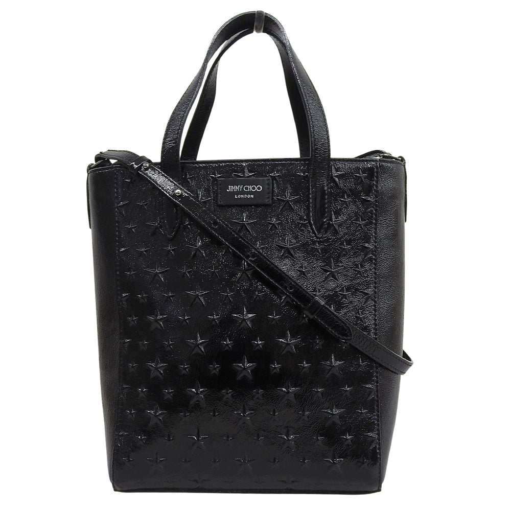 JIMMY CHOO ジミーチュウ 美品 ペガシS パテント エンボス加工 2WAYバッグ ハンドバッグ レディース ブラック ハンドバッグ