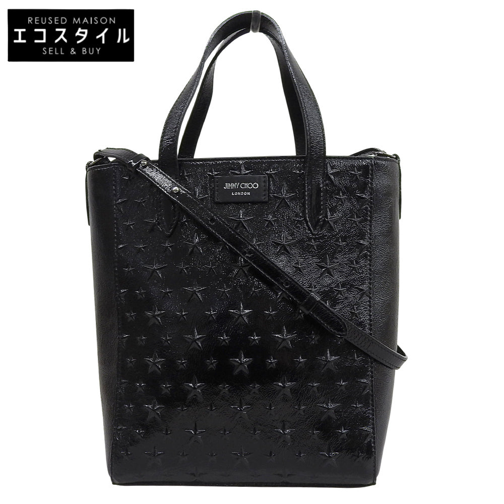 JIMMY CHOO ジミーチュウ 美品 ペガシS パテント エンボス加工 2WAYバッグ ハンドバッグ レディース ブラック ハンドバッグ