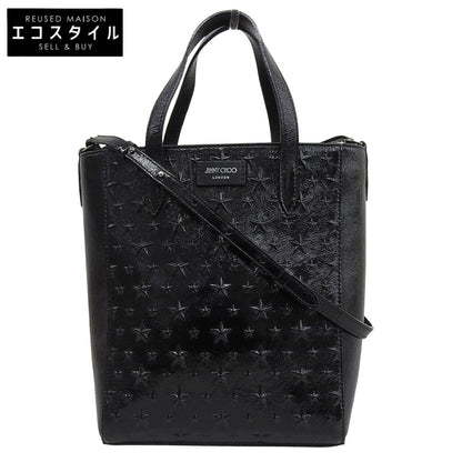 JIMMY CHOO ジミーチュウ 美品 ペガシS パテント エンボス加工 2WAYバッグ ハンドバッグ レディース ブラック ハンドバッグ