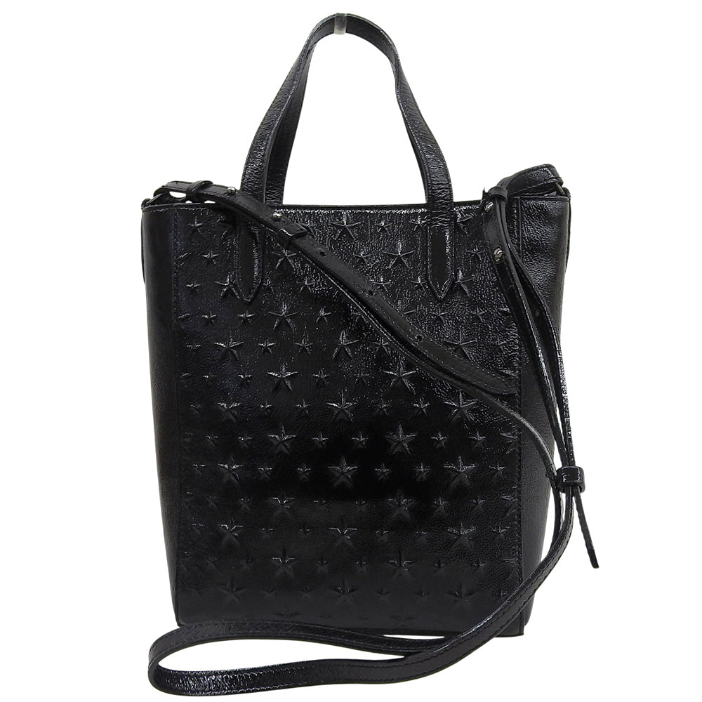 JIMMY CHOO ジミーチュウ 美品 ペガシS パテント エンボス加工 2WAYバッグ ハンドバッグ レディース ブラック ハンドバッグ