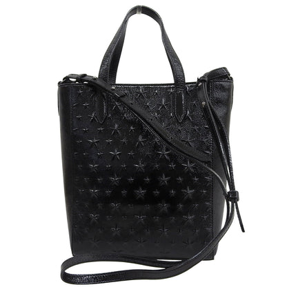 JIMMY CHOO ジミーチュウ 美品 ペガシS パテント エンボス加工 2WAYバッグ ハンドバッグ レディース ブラック ハンドバッグ