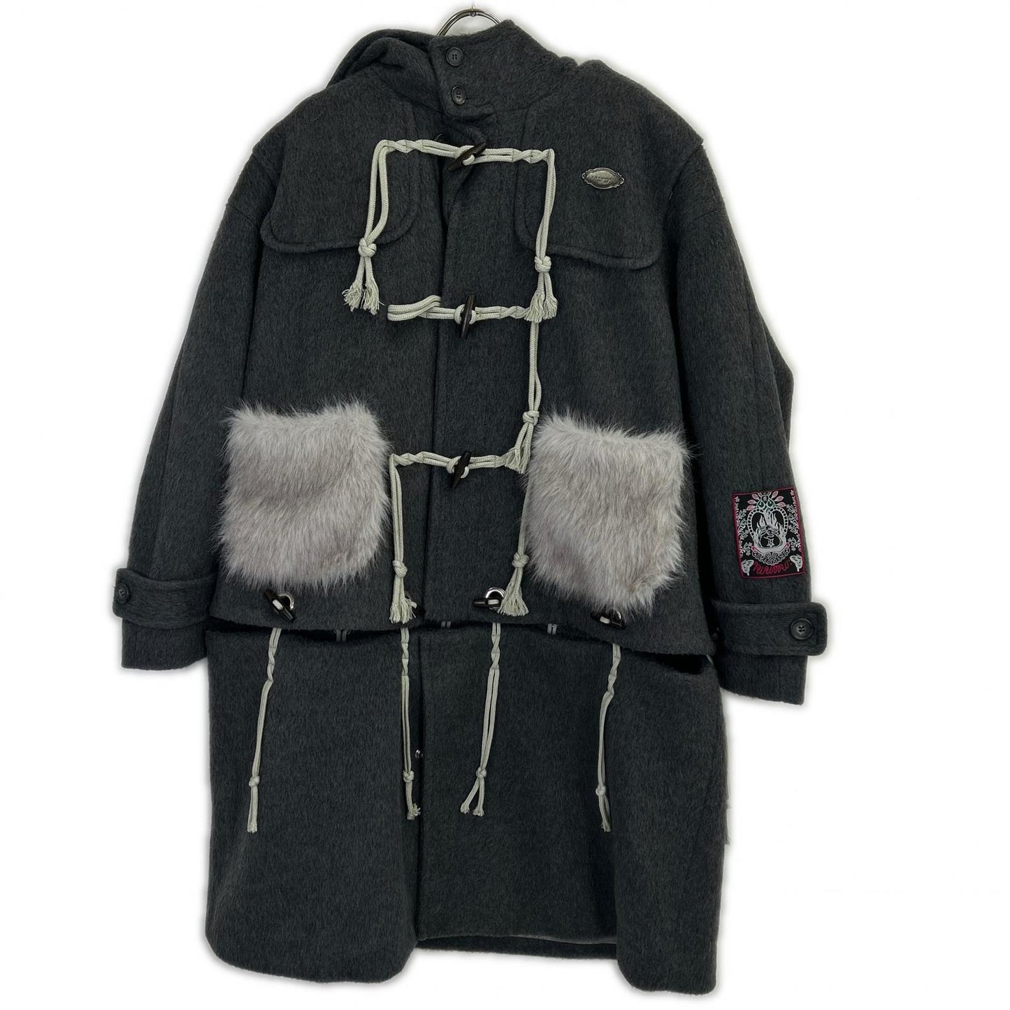rurumu: rurumu: Gray rrm25AW-CT01 Rabbit Ear Fur Detachable Duffle Coat