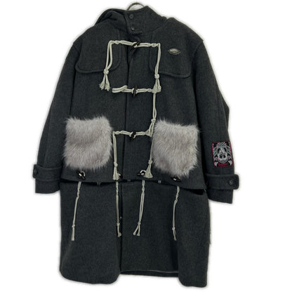 rurumu: rurumu: Gray rrm25AW-CT01 Rabbit Ear Fur Detachable Duffle Coat