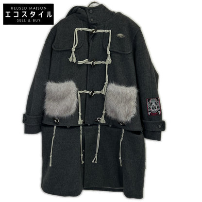 rurumu: rurumu: Gray rrm25AW-CT01 Rabbit Ear Fur Detachable Duffle Coat