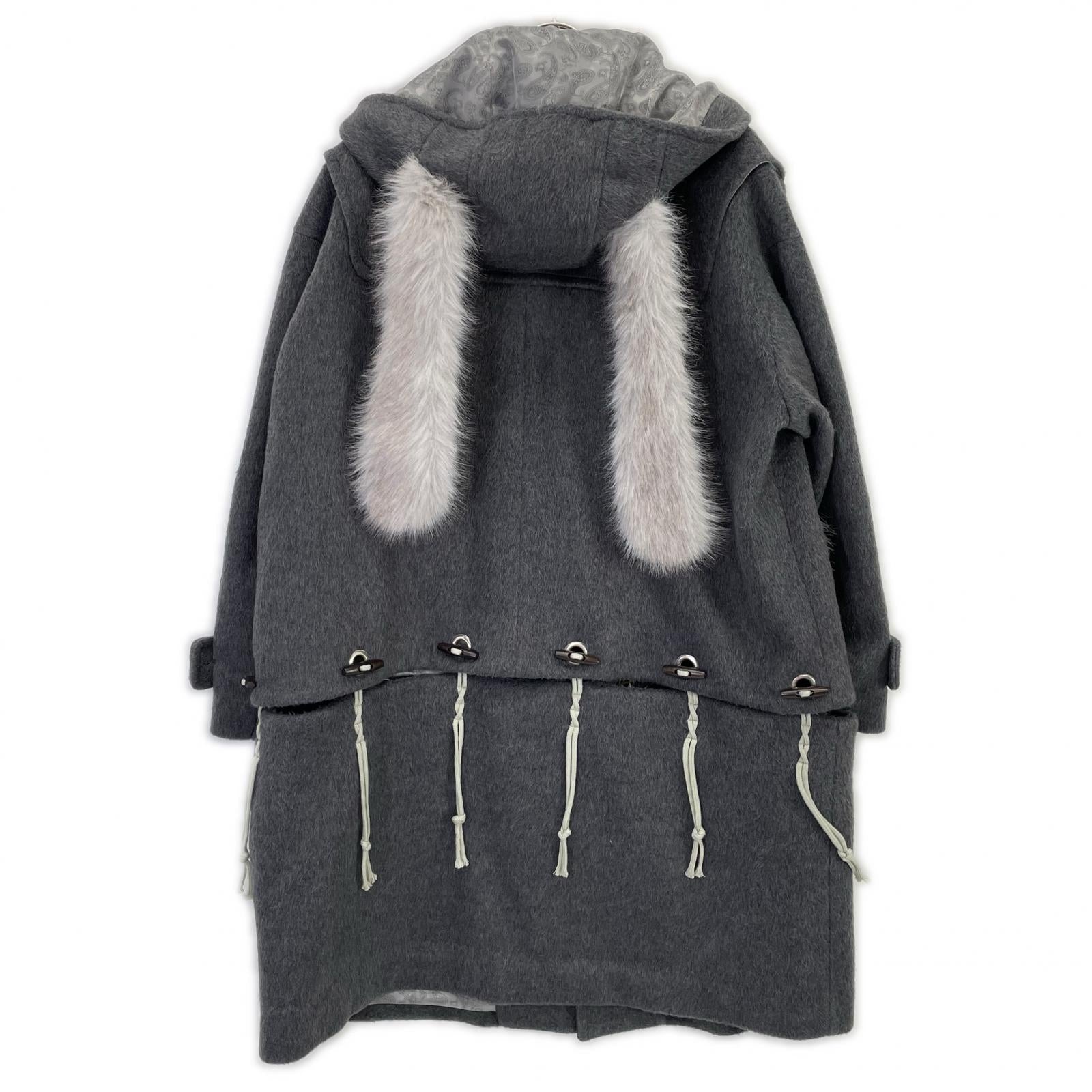 rurumu: rurumu: Gray rrm25AW-CT01 Rabbit Ear Fur Detachable Duffle Coat