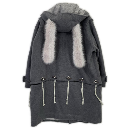 rurumu: rurumu: Gray rrm25AW-CT01 Rabbit Ear Fur Detachable Duffle Coat