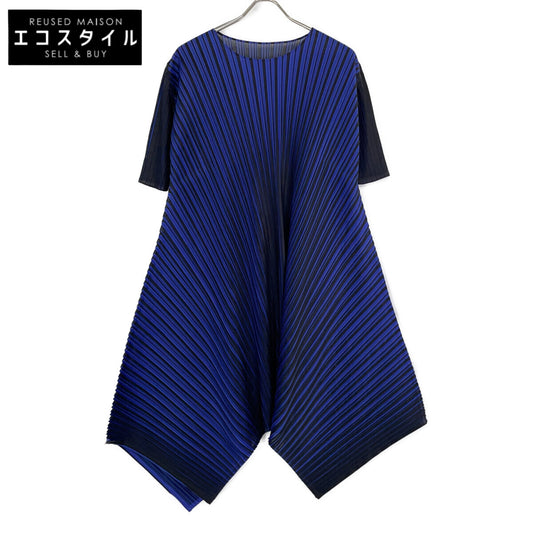 PLEATS PLEASE 三宅一生褶皱系列 蓝色/黑色 PP83-JH544 圆领 短袖不规则连衣裙 连衣裙