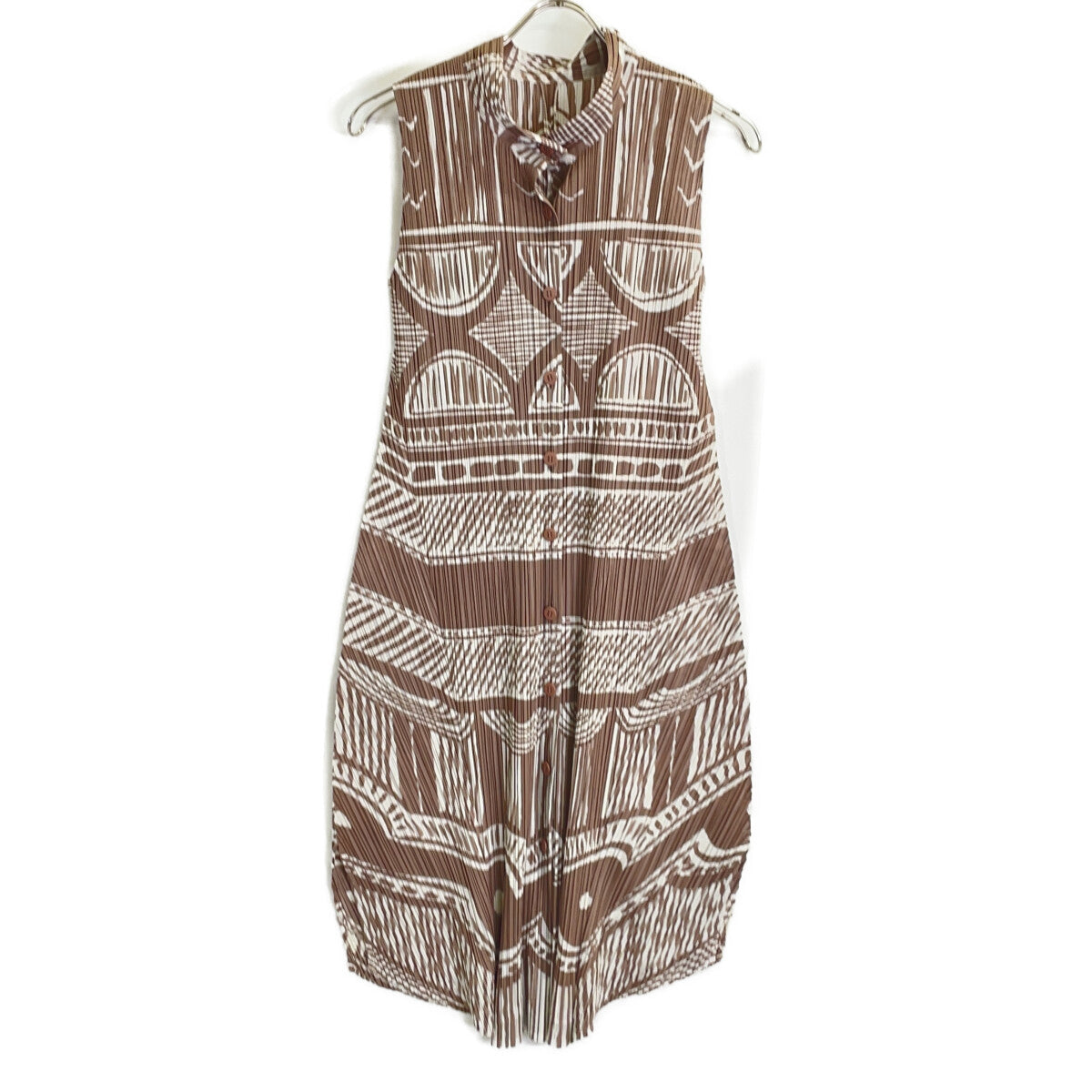 PLEATS PLEASE Brown-Grey/Ivory PP63-JH702 Long Shirt/Cardigan Top