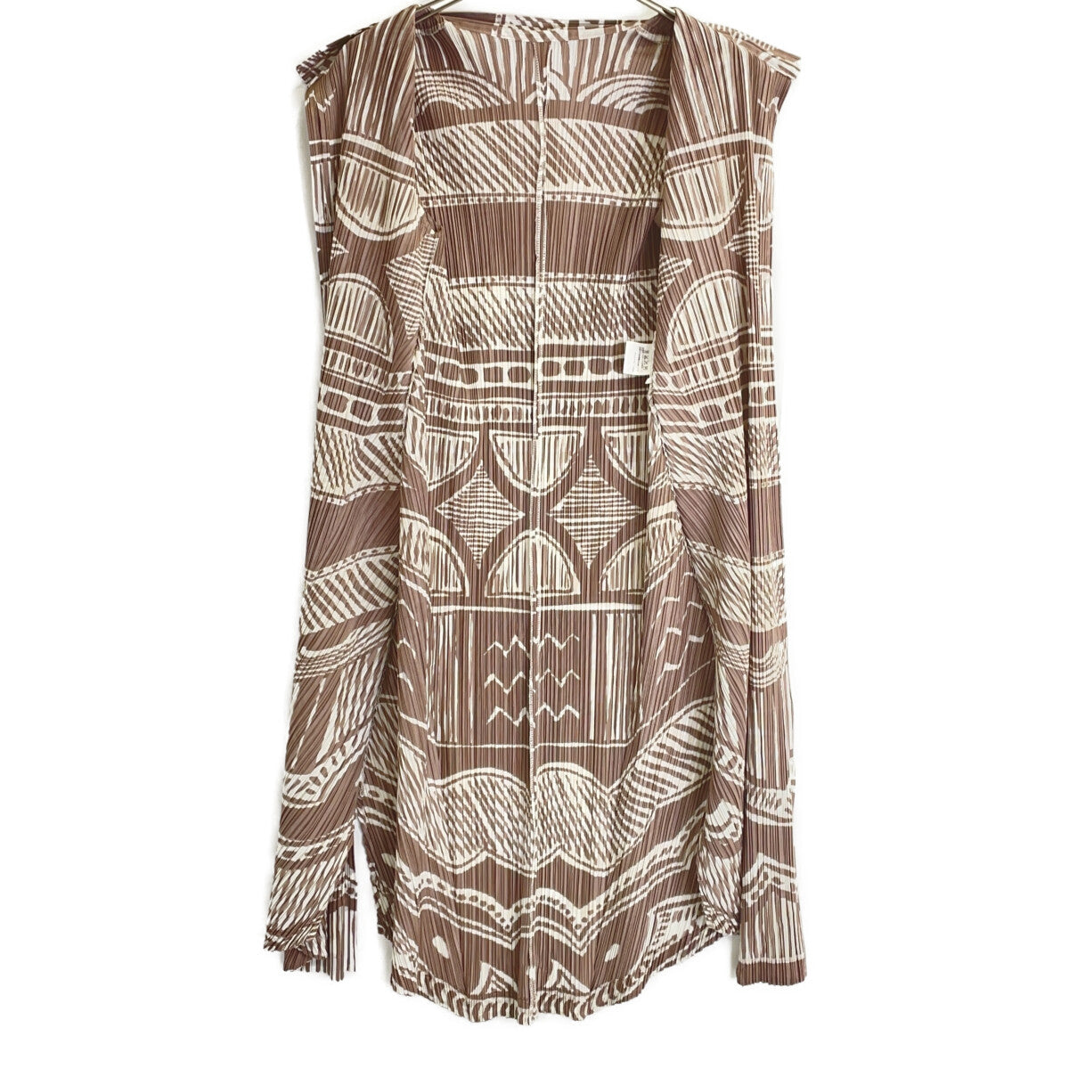 PLEATS PLEASE Brown-Grey/Ivory PP63-JH702 Long Shirt/Cardigan Top