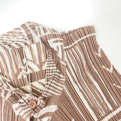 PLEATS PLEASE Brown-Grey/Ivory PP63-JH702 Long Shirt/Cardigan Top