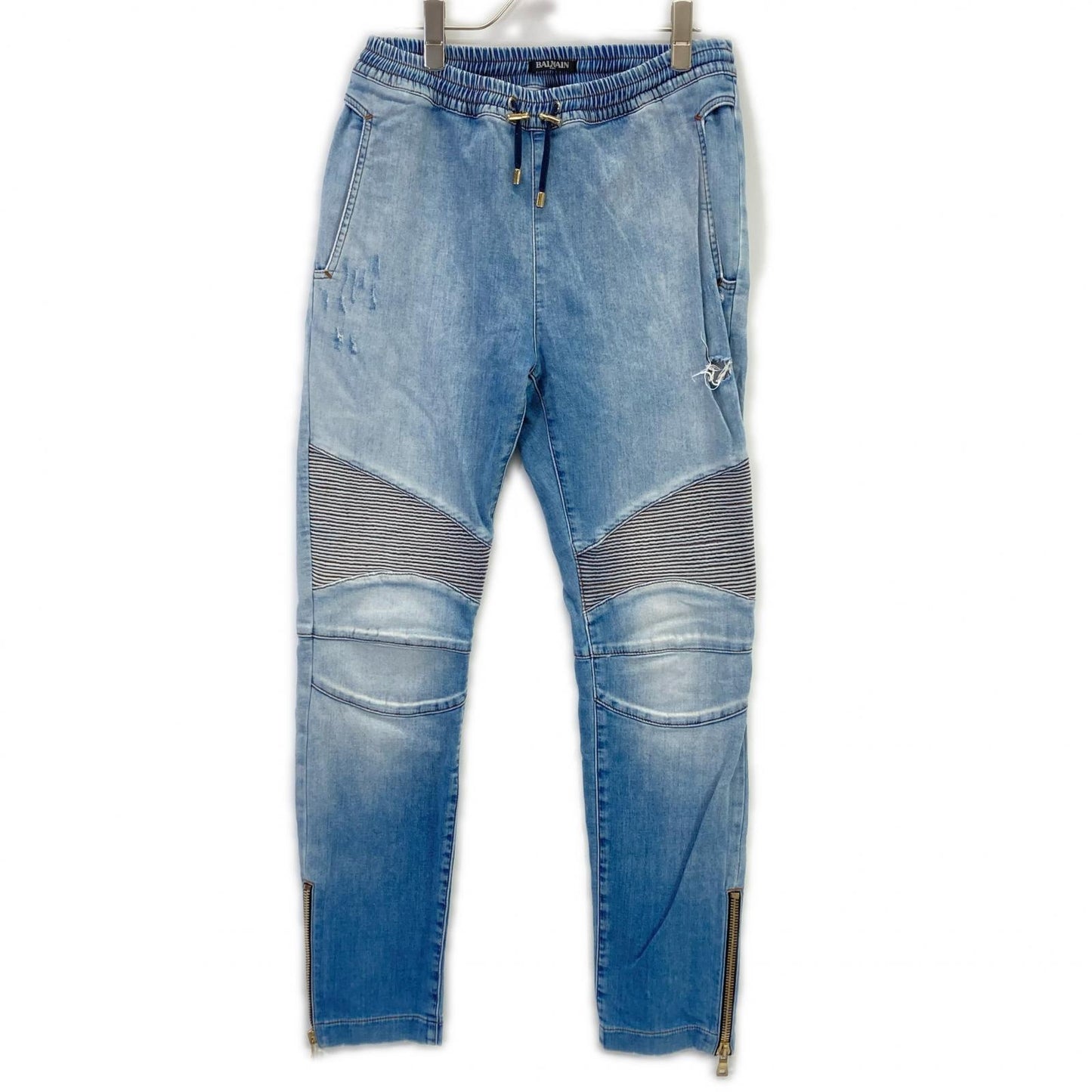 BALMAIN バルマン S7H5009J064 ライトブルー バイカー デニムジョガーパンツ ボトムス