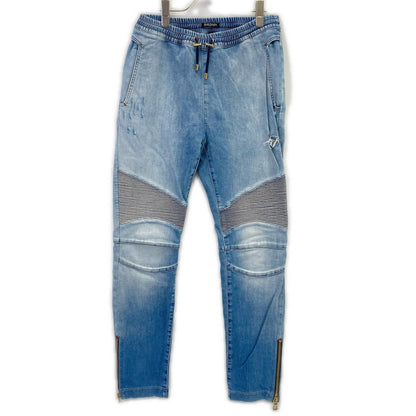 BALMAIN バルマン S7H5009J064 ライトブルー バイカー デニムジョガーパンツ ボトムス