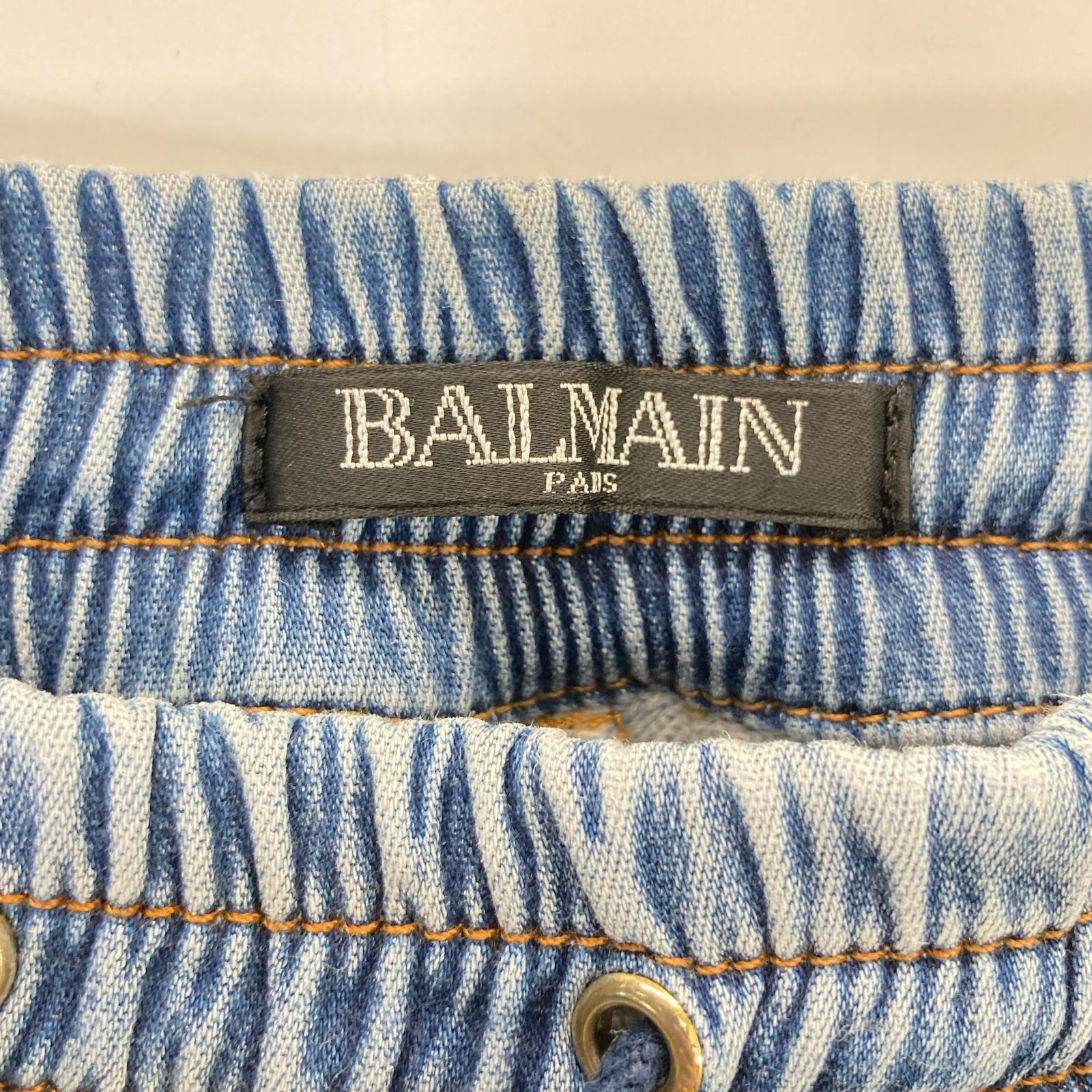 BALMAIN バルマン S7H5009J064 ライトブルー バイカー デニムジョガーパンツ ボトムス