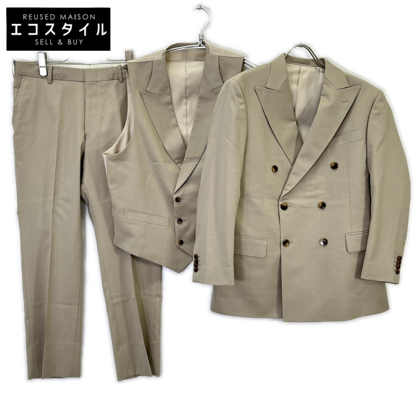 TRY TAILOR トライテーラー ベージュ 3ピース 総裏 ダブルブレスト スーツ スーツ セットアップ