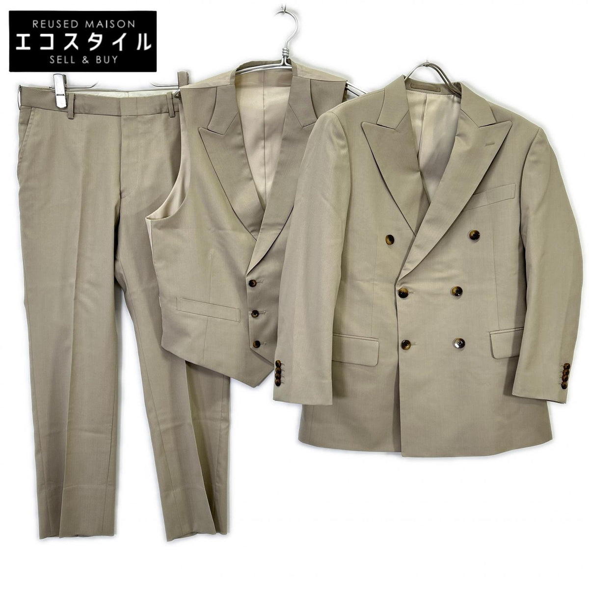 TRY TAILOR トライテーラー ベージュ 3ピース 総裏 ダブルブレスト スーツ スーツ セットアップ